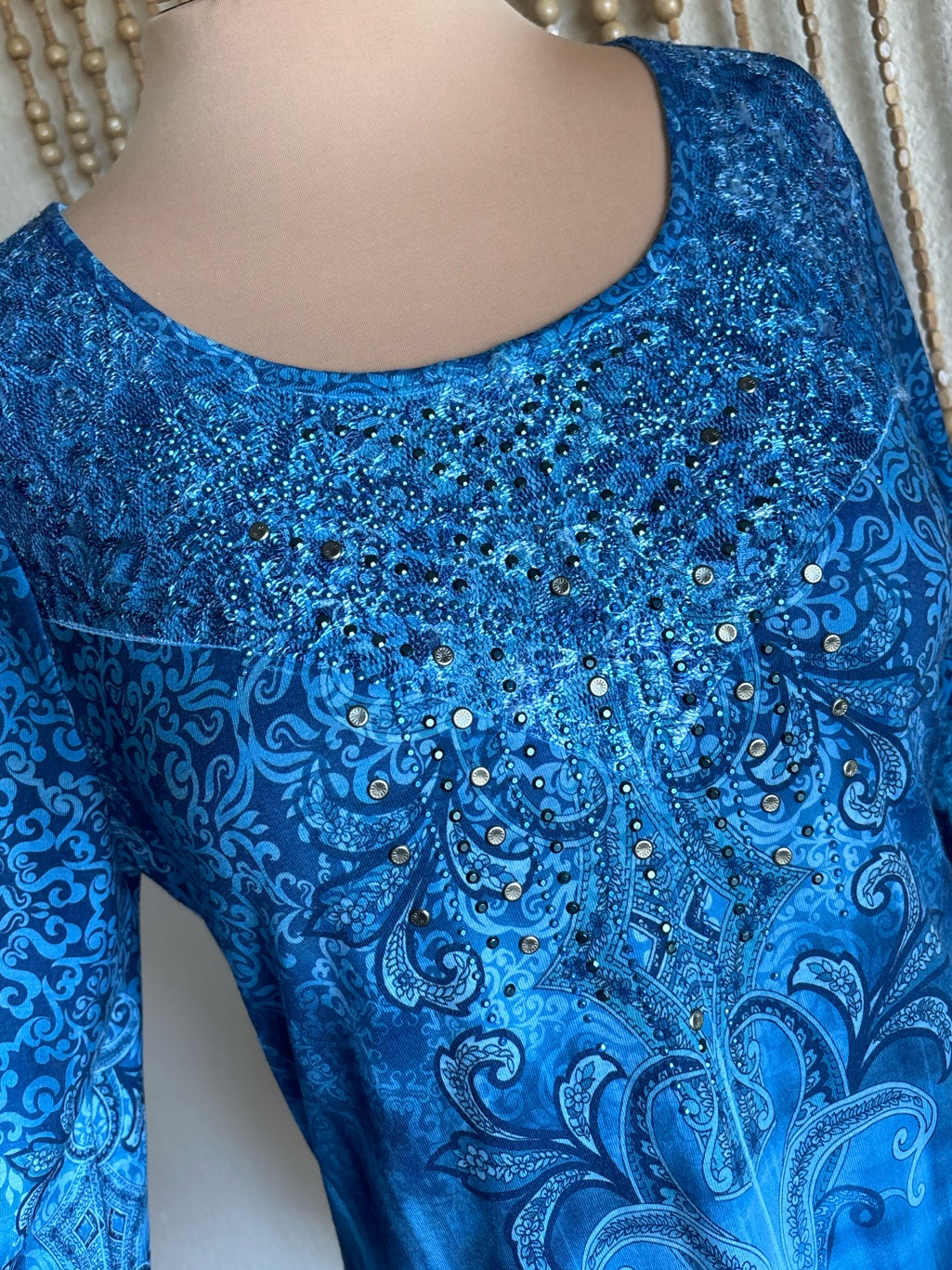 Oneworld Y2k Sublimation Blue Teal Vibrant Watercolor Tie Dye Floral Sharkbite — image 3 of 6